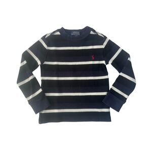 Polo Ralph Lauren Boys 3T Waffle Stripe Shirt Red Pony Navy White Thermal #6439